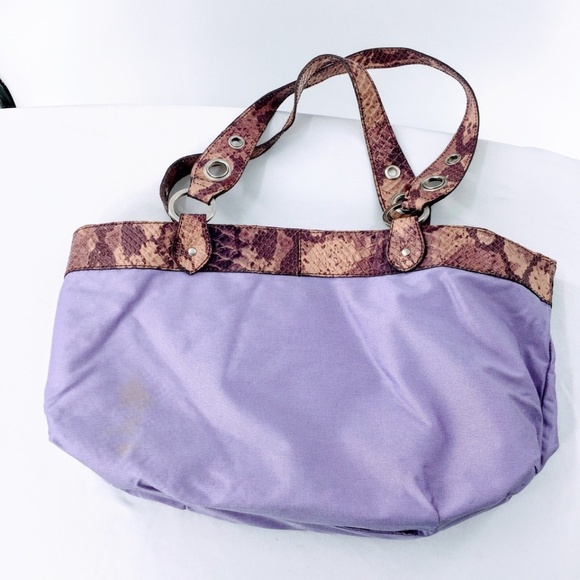 Claudia Firenze Snake Print Leather Shoulder Bag Purple Python Tote - Picture 11 of 16